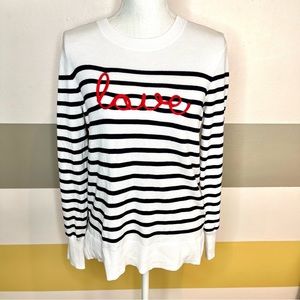 2/$25 Marled Anthropologie White Blue Stripes LOVE Business Casual Comfy Sweater